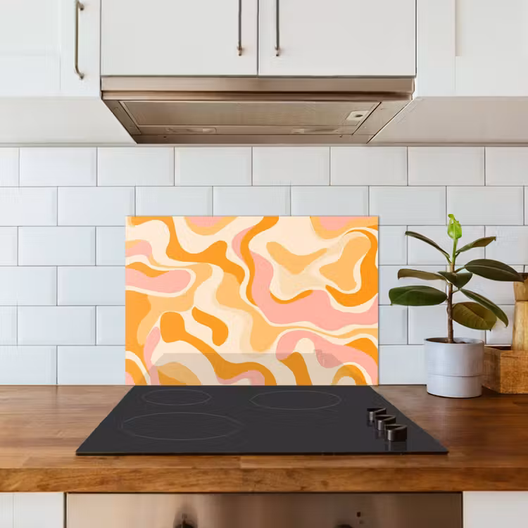 Spatscherm keuken - Abstract - Golvend - Oranje — 6