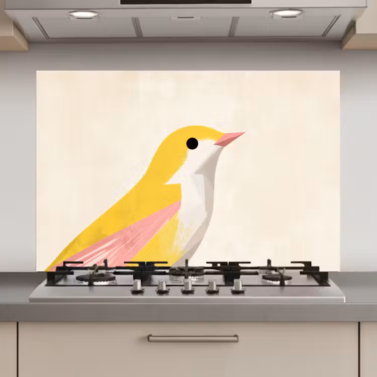 Spatscherm keuken - Vogel - Minimalistisch - Geel — 1