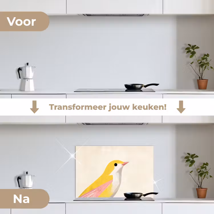 Spatscherm keuken - Vogel - Minimalistisch - Geel — 3