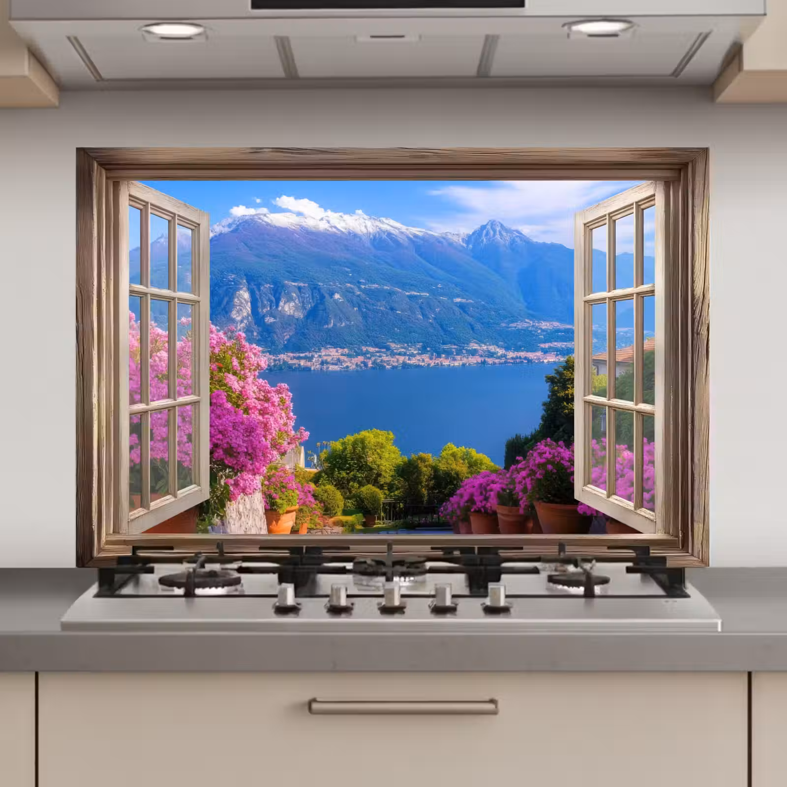 Spatscherm keuken - Doorkijk - Berg - Landschap - Uitzicht - Meer — 1