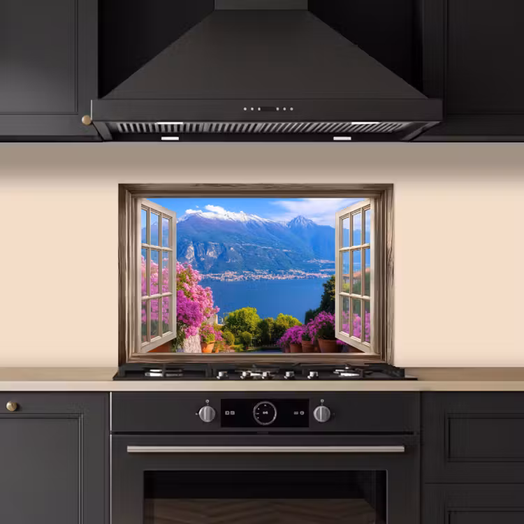 Spatscherm keuken - Doorkijk - Berg - Landschap - Uitzicht - Meer — 2