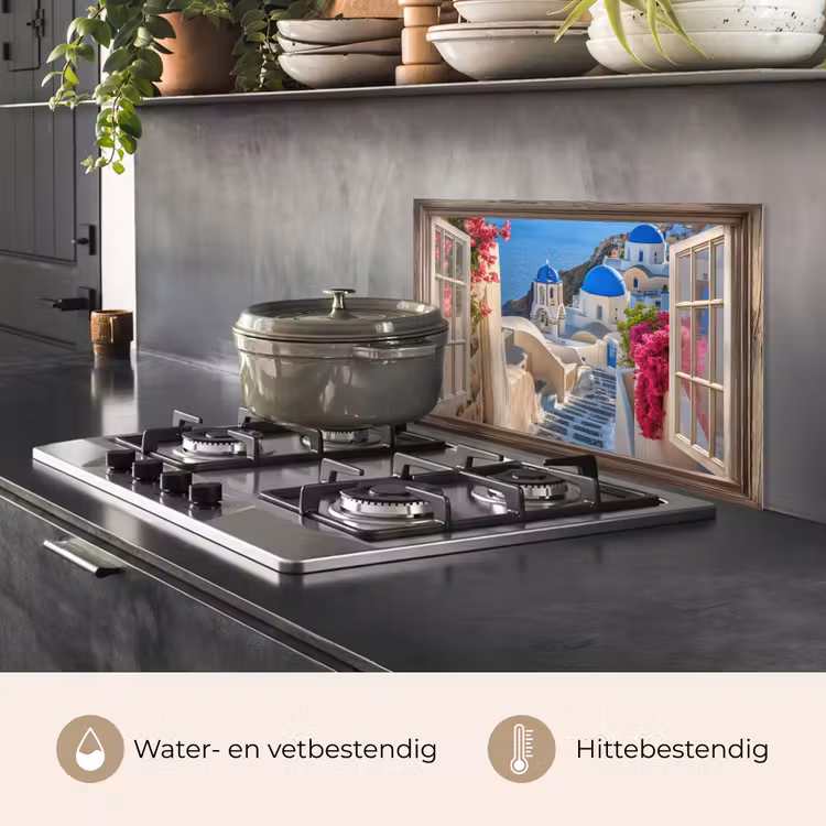 Spatscherm keuken - Doorkijk - Santorini - Landschap - Blauw - Grieks — 7