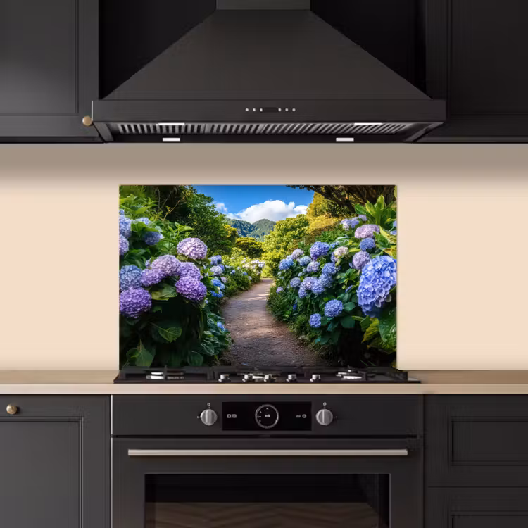Spatscherm keuken - Hortsensia - Pad - Bloemen — 2