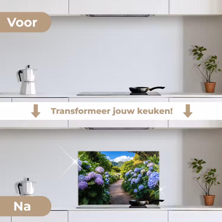 Spatscherm keuken - Hortsensia - Pad - Bloemen — 3