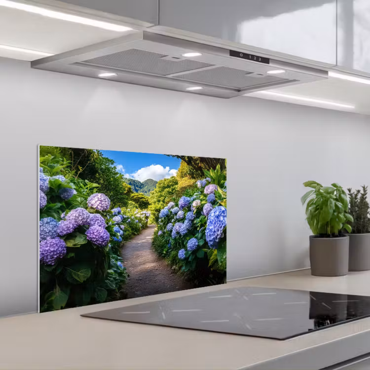 Spatscherm keuken - Hortsensia - Pad - Bloemen — 5