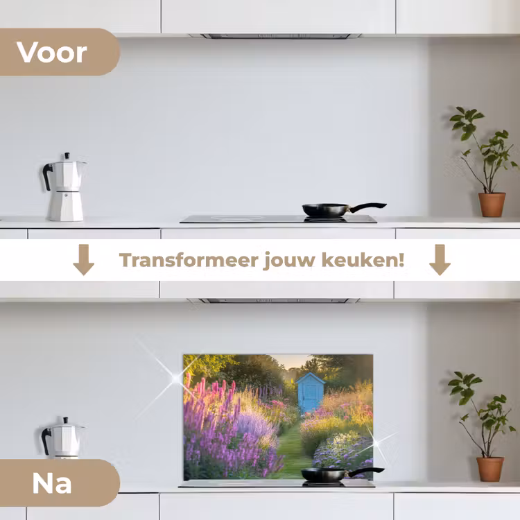 Spatscherm keuken - Tuinhuisje - Blauw - Bloemen — 3