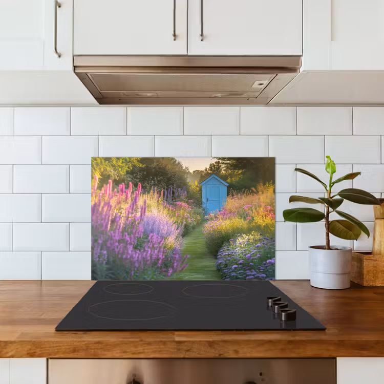 Spatscherm keuken - Tuinhuisje - Blauw - Bloemen — 6