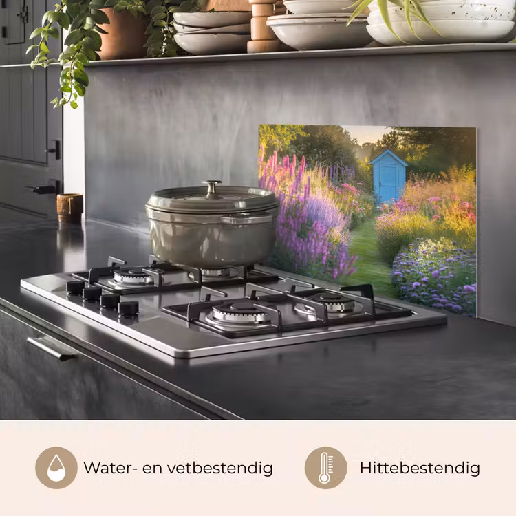 Spatscherm keuken - Tuinhuisje - Blauw - Bloemen — 7
