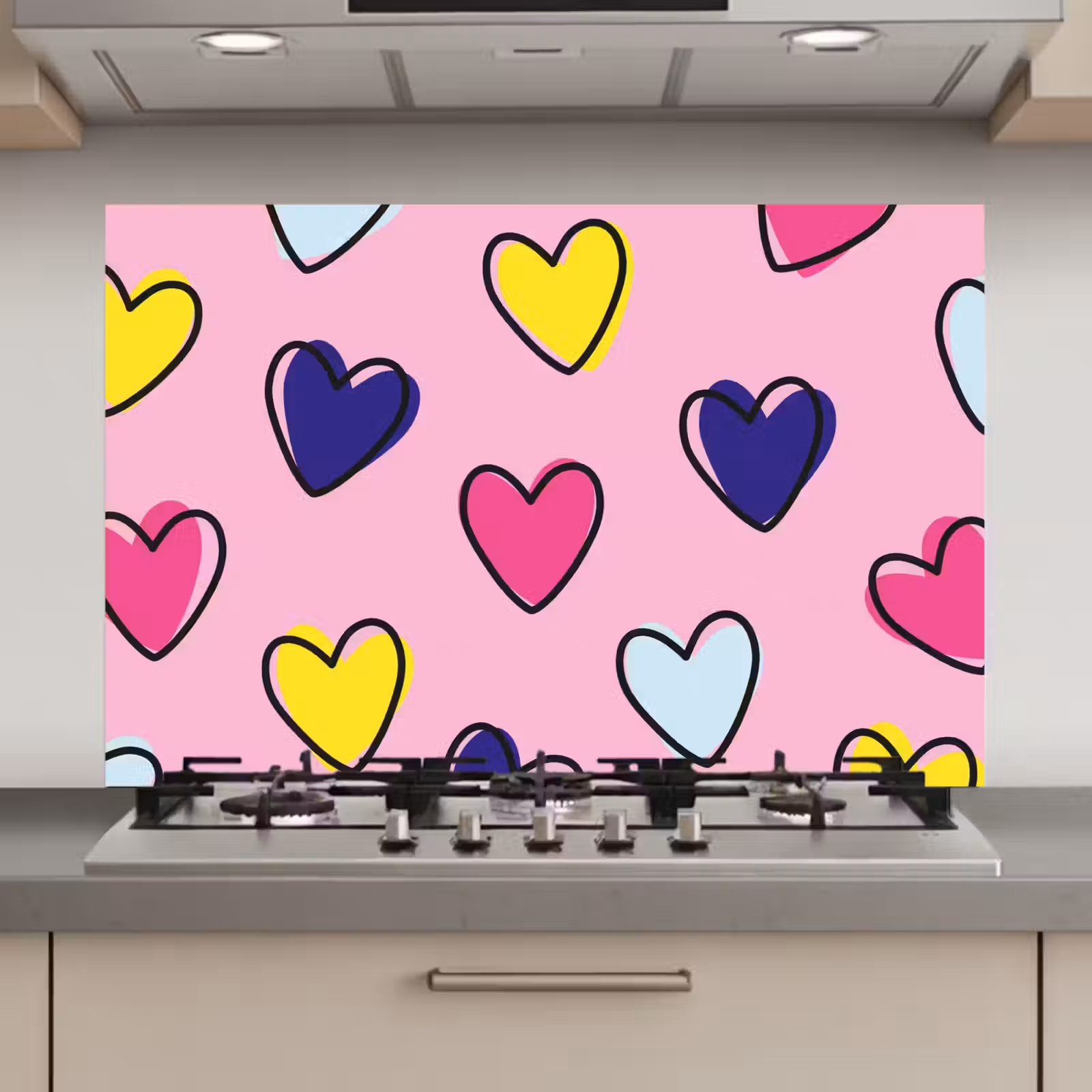 Spatscherm keuken - Hartjes - Valentijn - Patroon - Kleurrijk — 1