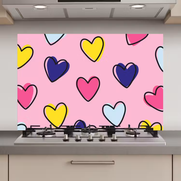 Spatscherm keuken - Hartjes - Valentijn - Patroon - Kleurrijk — 1