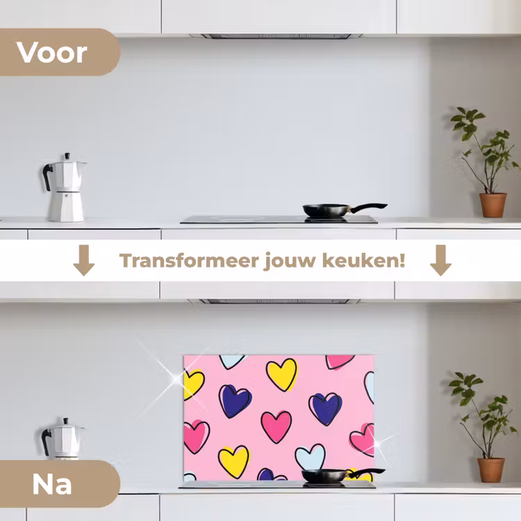 Spatscherm keuken - Hartjes - Valentijn - Patroon - Kleurrijk — 3