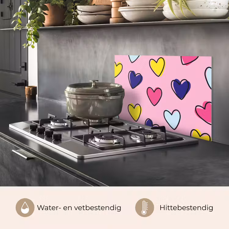 Spatscherm keuken - Hartjes - Valentijn - Patroon - Kleurrijk — 7