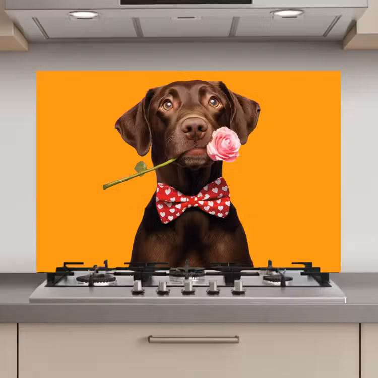 Spatscherm keuken - Hond - Oranje - Roos - Valentijn — 1