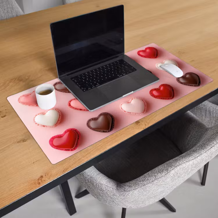 Bureau onderlegger - Macarons - Hartjes - Kleurrijk - Roze — 2