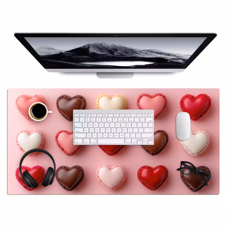 Bureau onderlegger - Macarons - Hartjes - Kleurrijk - Roze — 3