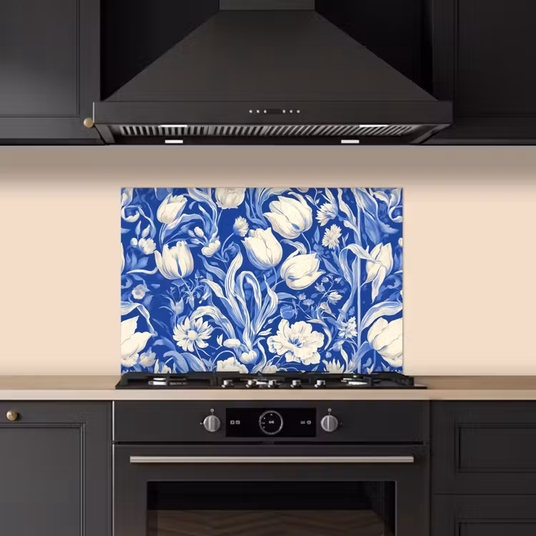 Spatscherm keuken - Bloemen - Delfts Blauw - Patroon - Tulp — 2