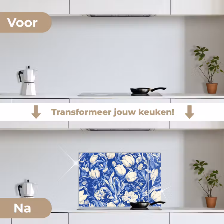 Spatscherm keuken - Bloemen - Delfts Blauw - Patroon - Tulp — 3