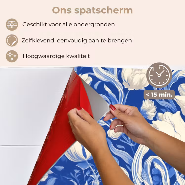 Spatscherm keuken - Bloemen - Delfts Blauw - Patroon - Tulp — 4