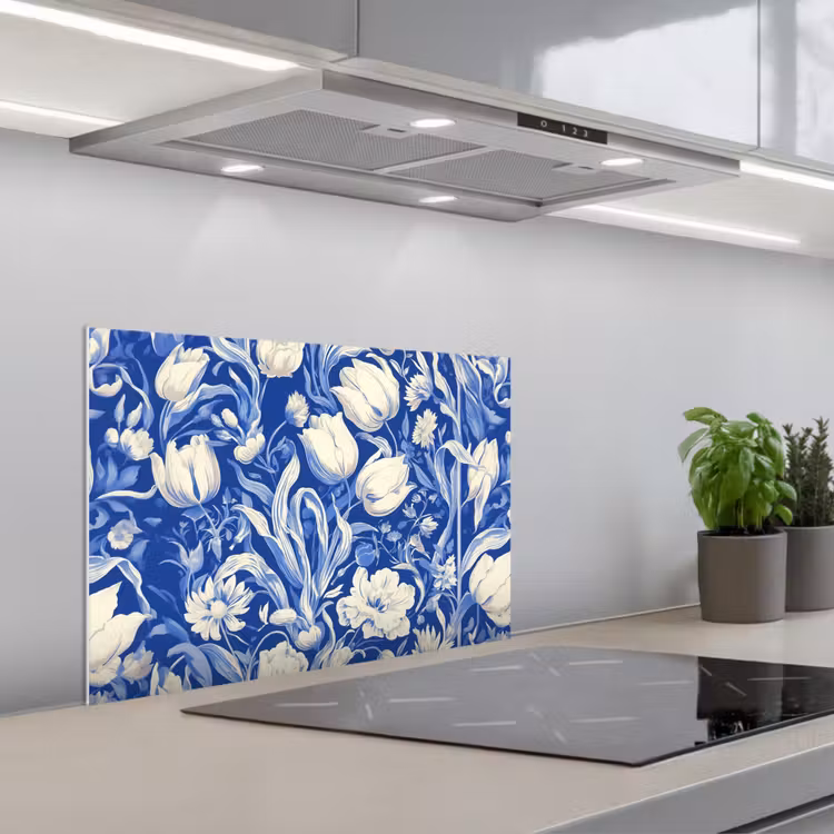Spatscherm keuken - Bloemen - Delfts Blauw - Patroon - Tulp — 5