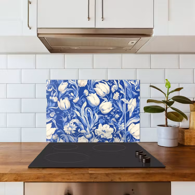 Spatscherm keuken - Bloemen - Delfts Blauw - Patroon - Tulp — 6