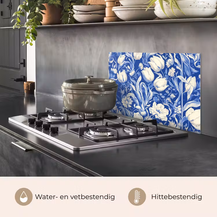 Spatscherm keuken - Bloemen - Delfts Blauw - Patroon - Tulp — 7