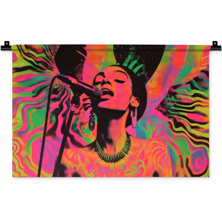 Wandkleed - Neon - Vrouw - Microfoon — 1