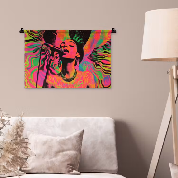 Wandkleed - Neon - Vrouw - Microfoon — 2