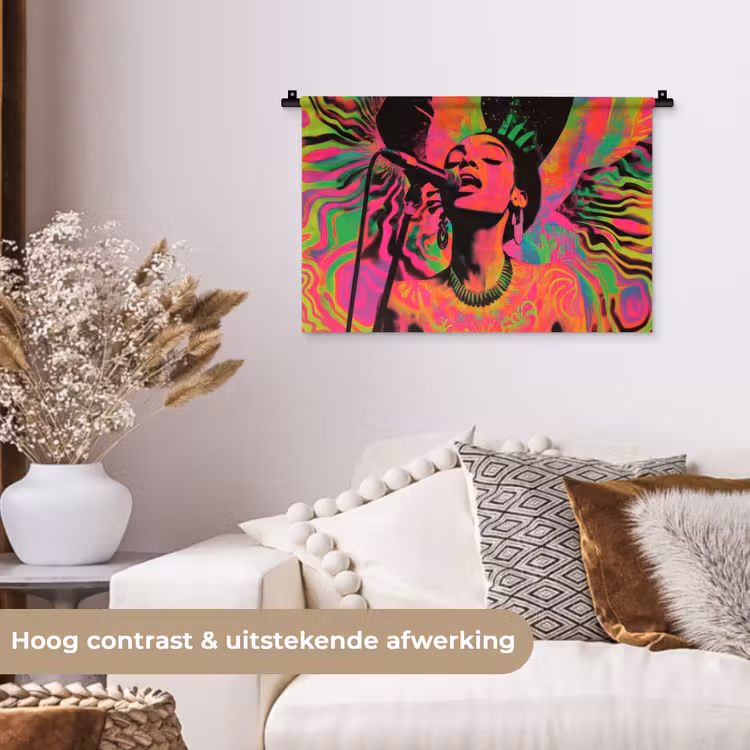 Wandkleed - Neon - Vrouw - Microfoon — 4