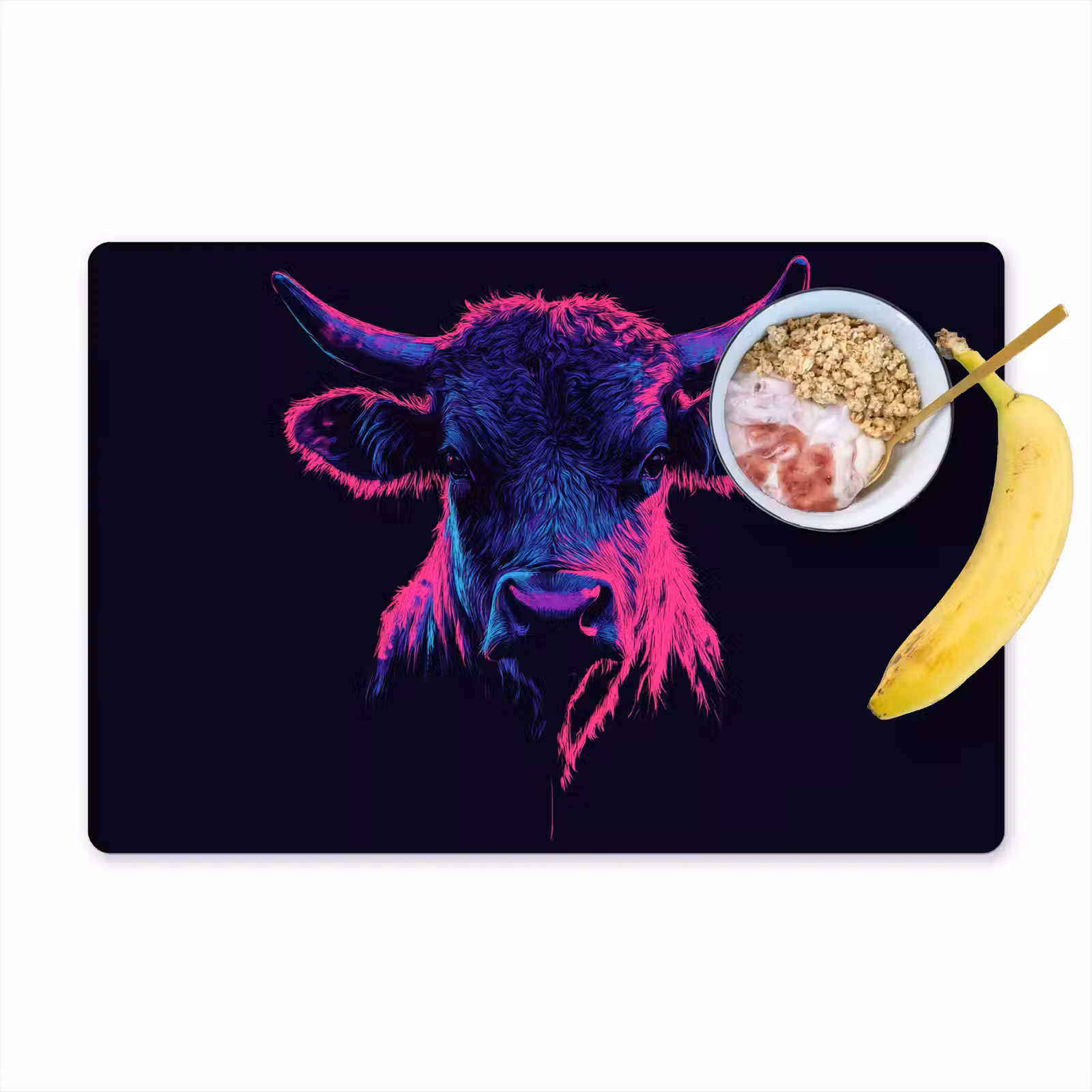 Placemat - 6 stuks - Stier - Neon - Zwart - Kleur — 1