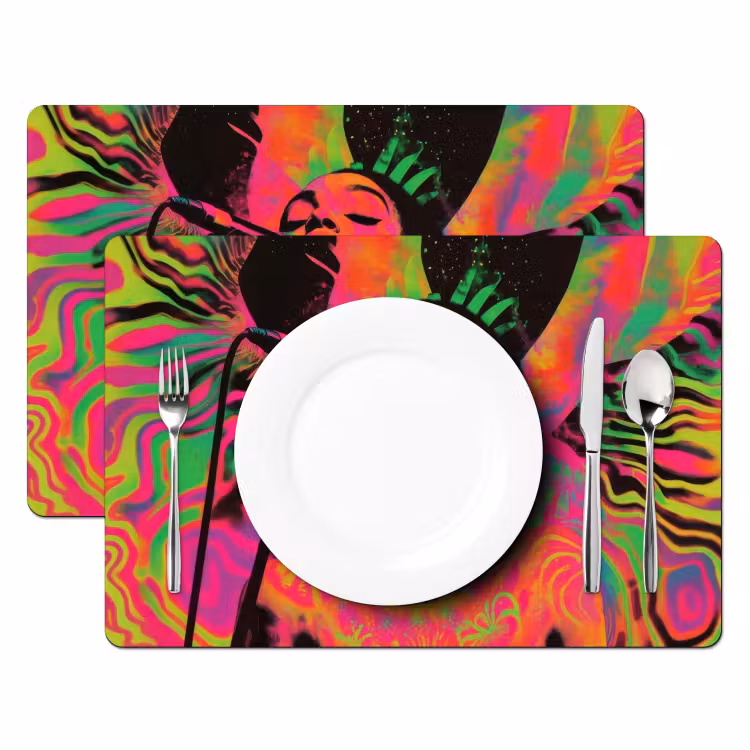 Placemat - 6 stuks - Neon - Vrouw - Microfoon — 2