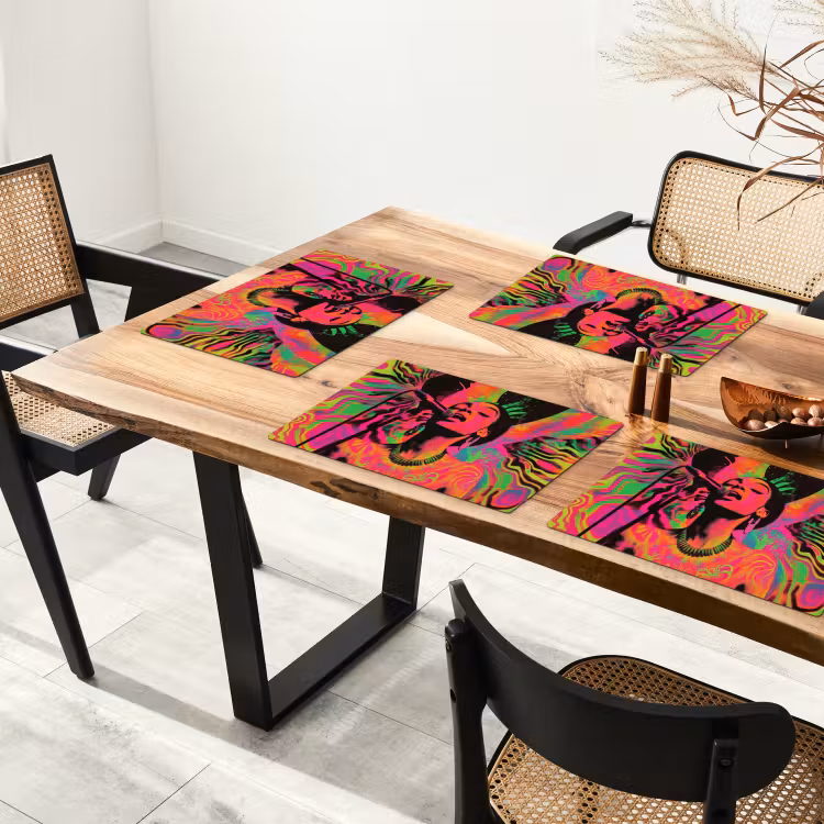 Placemat - 6 stuks - Neon - Vrouw - Microfoon — 5