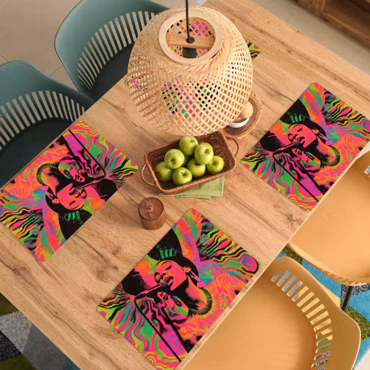 Placemat - 6 stuks - Neon - Vrouw - Microfoon — 6