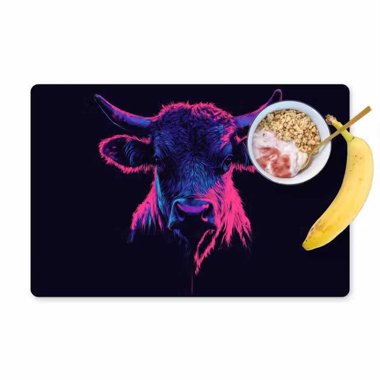 Placemat - 6 stuks - Stier - Neon - Zwart - Kleur — 1