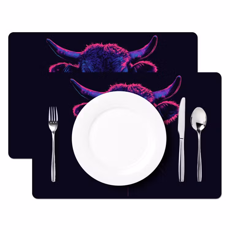 Placemat - 6 stuks - Stier - Neon - Zwart - Kleur — 2
