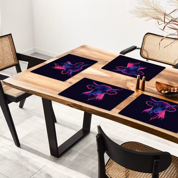 Placemat - 6 stuks - Stier - Neon - Zwart - Kleur — 5