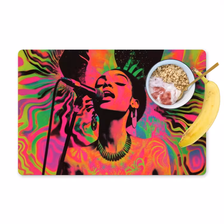Placemat - 6 stuks - Vrouw - Microfoon - Neon — 1