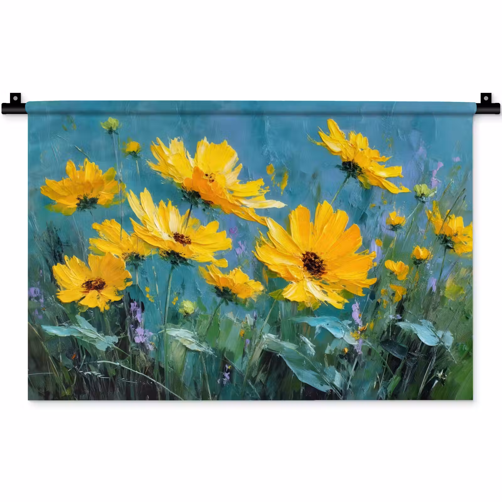 Wandkleed - Penseelstreken - Bloemen - Felgeel - Abstract — 1