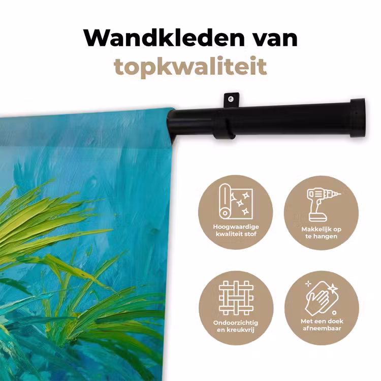 Wandkleed - Bladeren - Groen - Schilderij - Abstract — 3