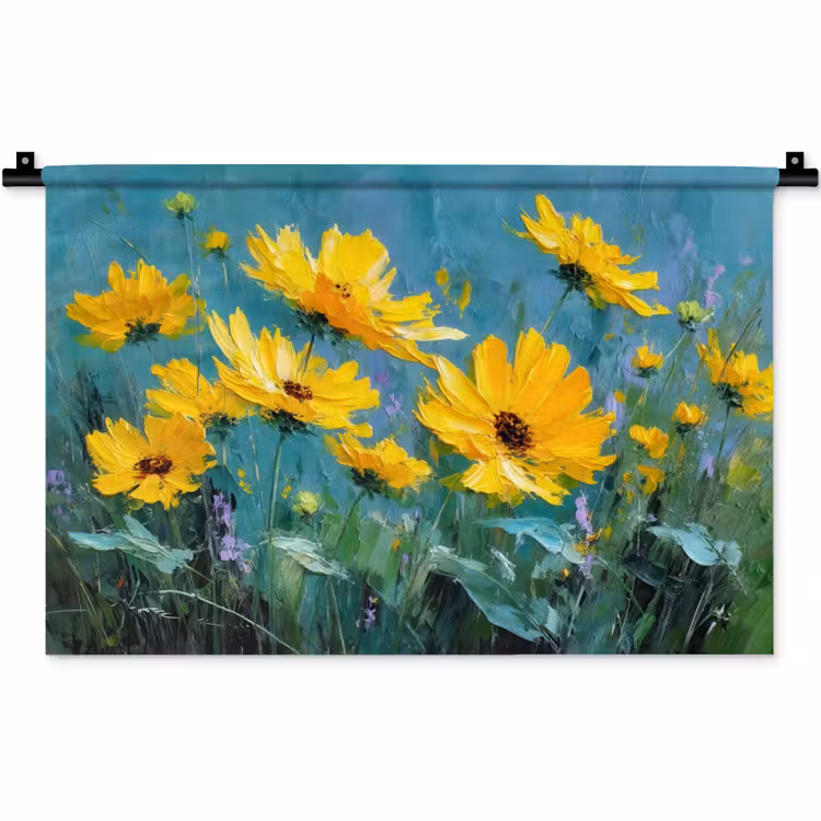 Wandkleed - Penseelstreken - Bloemen - Felgeel - Abstract — 1