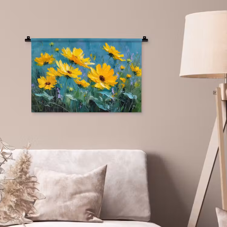 Wandkleed - Penseelstreken - Bloemen - Felgeel - Abstract — 2