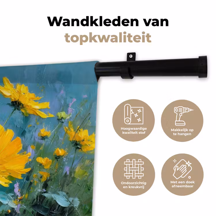 Wandkleed - Penseelstreken - Bloemen - Felgeel - Abstract — 3