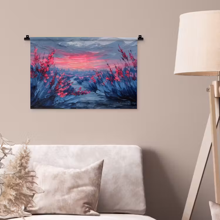 Wandkleed - Schilderij - Zonsondergang - Bloemen - Rivier — 2