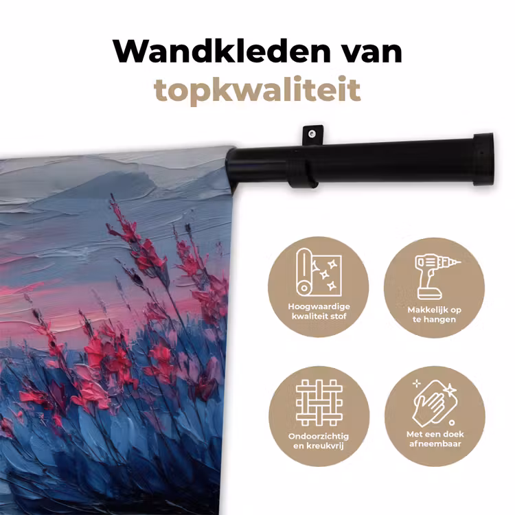 Wandkleed - Schilderij - Zonsondergang - Bloemen - Rivier — 3