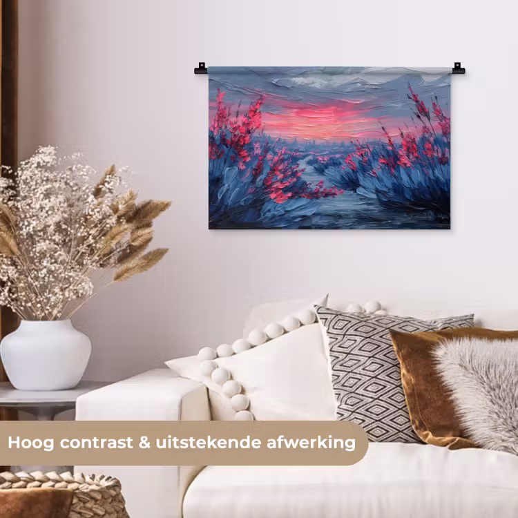 Wandkleed - Schilderij - Zonsondergang - Bloemen - Rivier — 4