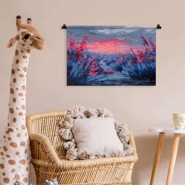 Wandkleed - Schilderij - Zonsondergang - Bloemen - Rivier — 5