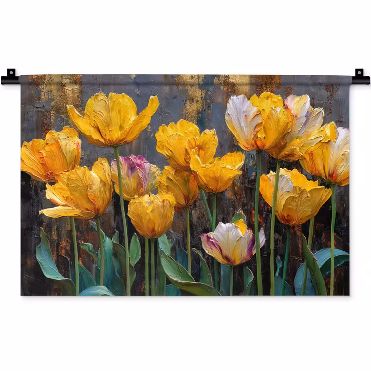 Wandkleed - Tulpen - Geel - Penseelstreken - Abstract — 1