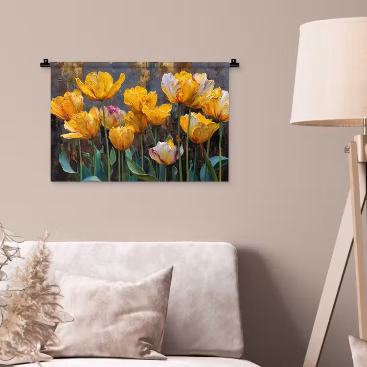Wandkleed - Tulpen - Geel - Penseelstreken - Abstract — 2