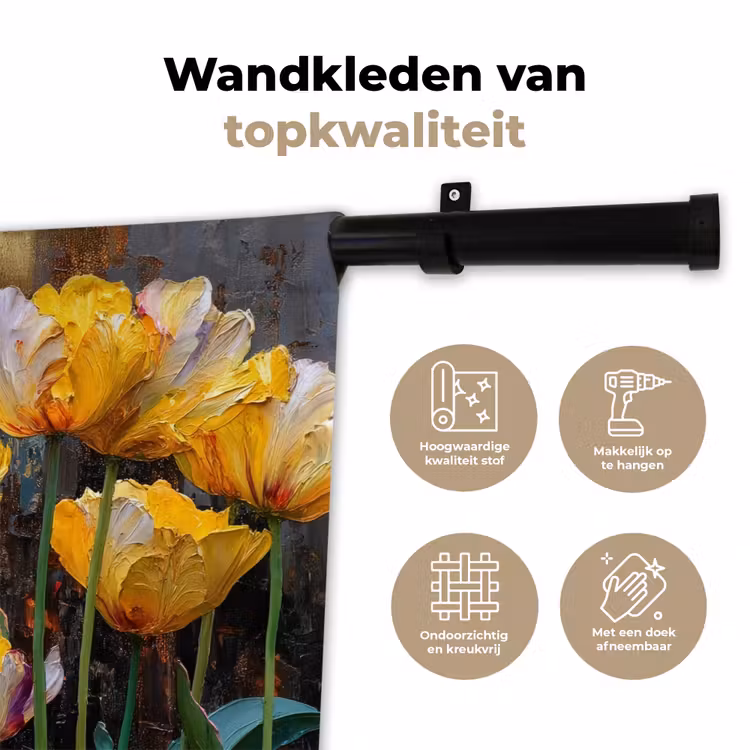 Wandkleed - Tulpen - Geel - Penseelstreken - Abstract — 3