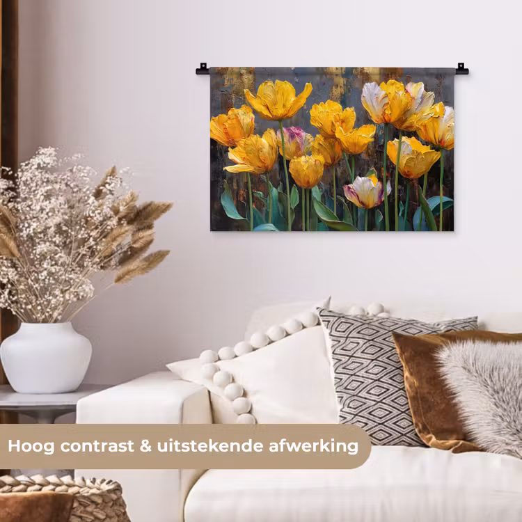 Wandkleed - Tulpen - Geel - Penseelstreken - Abstract — 4