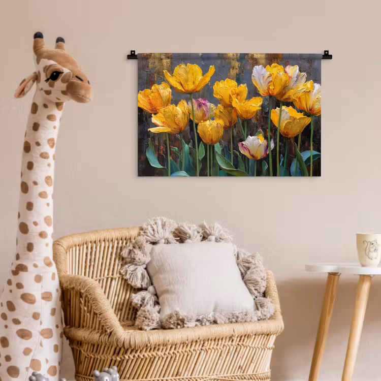 Wandkleed - Tulpen - Geel - Penseelstreken - Abstract — 5